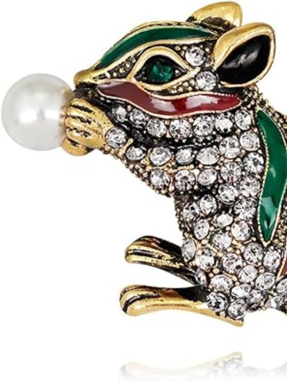 Squirrel Brooch Lapel Pin Colored Enamel Crystal Pearl - NEW !!